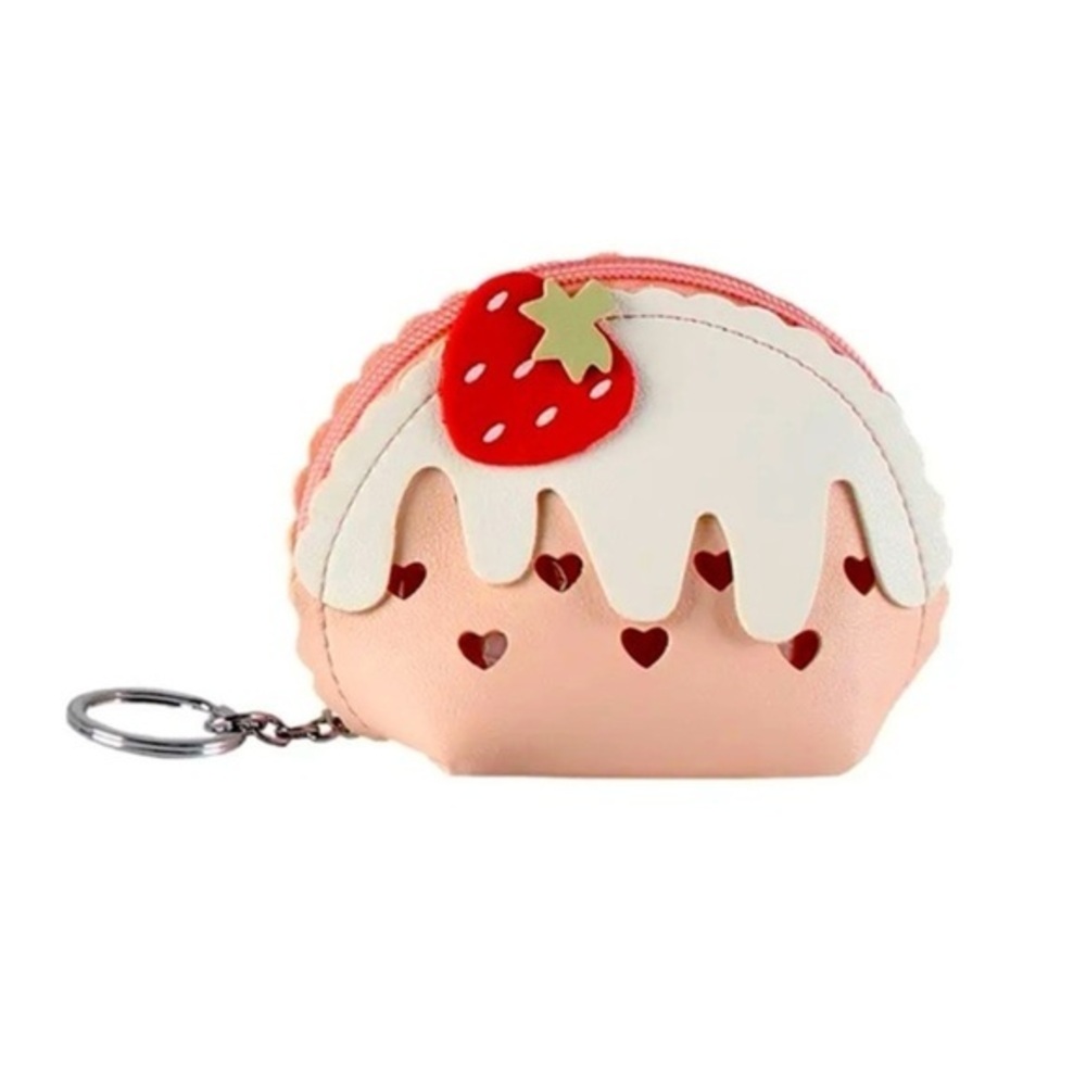 Pink Strawberry Zip Wristlet Coin Pouch With Key Holder NWT